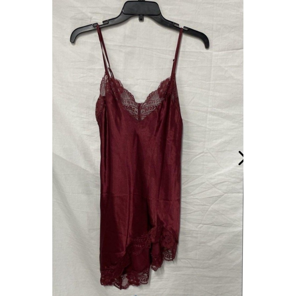 Fredericks of Hollywood Burgundy Satin Lace Chemise Nightgown NWT Small